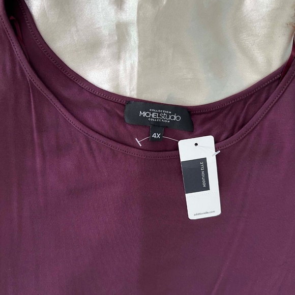 FOOLER TOP, CROSSOVER BACK DETAIL, WINE, SIZE 4X, LONG SLEEVES, VISCOSE/SPANDEX, - Picture 6 of 10